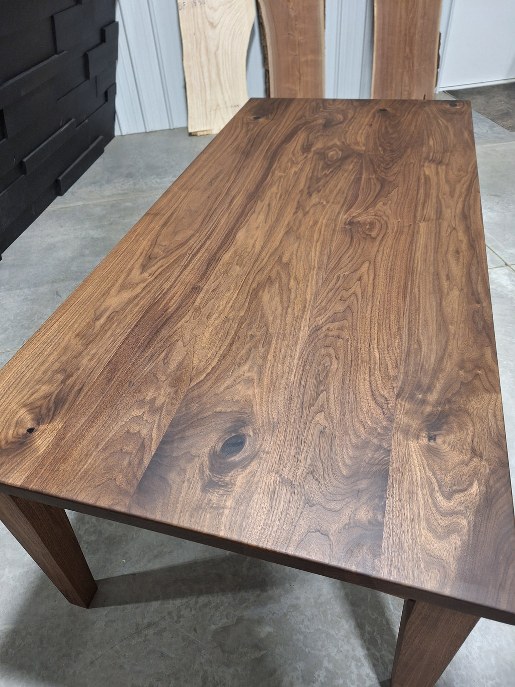 Close-up of the walnut farmhouse table top grain and color