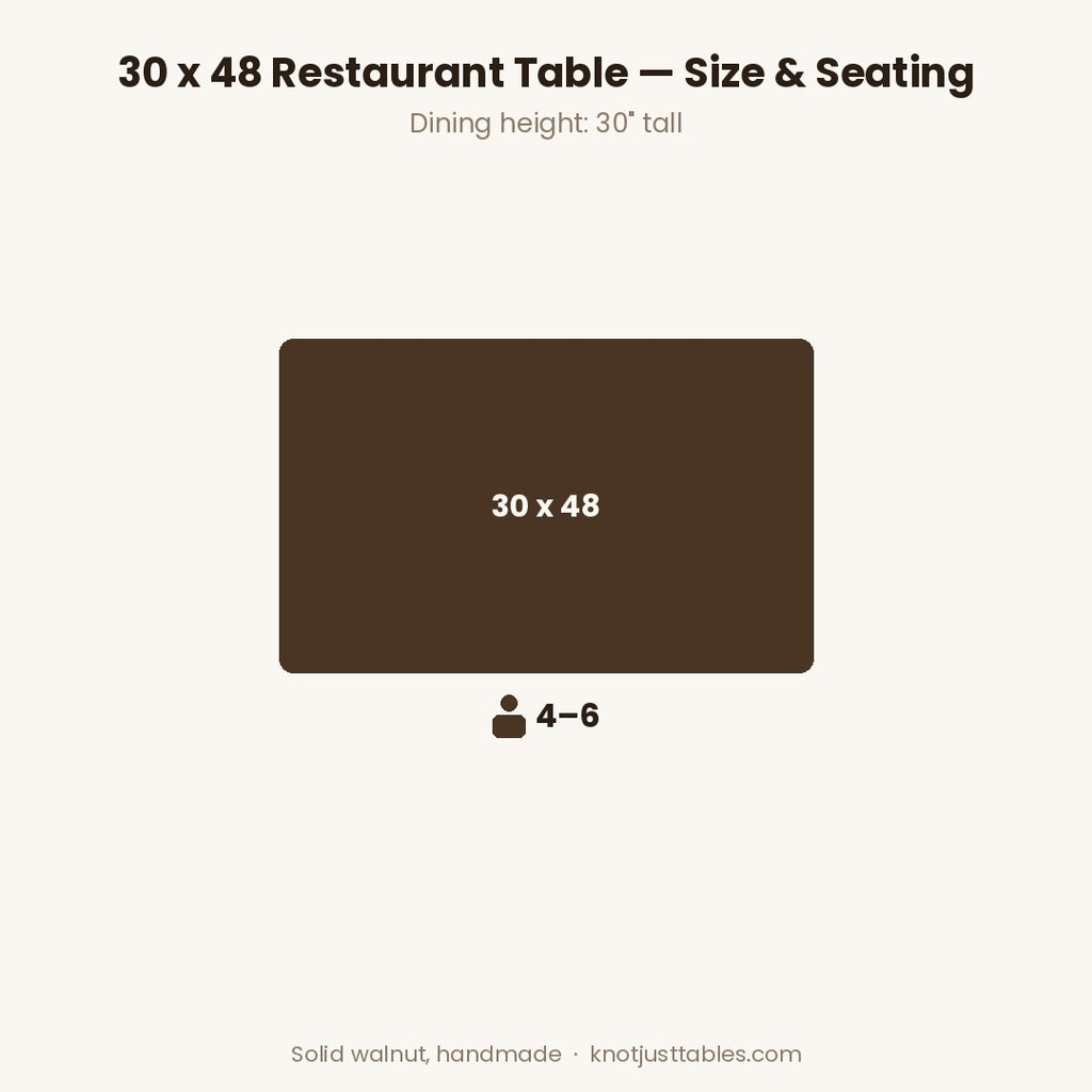 Solid Walnut Restaurant Table: 30" x 48", Seats 4-6