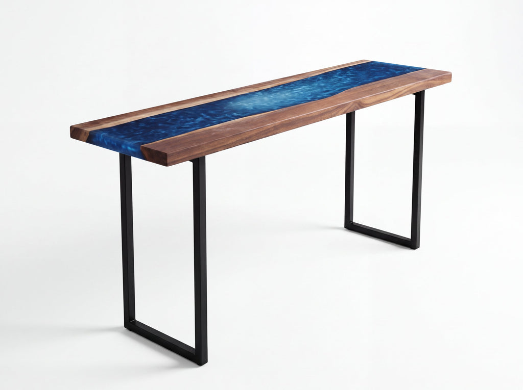 Solid Walnut River Console Table: Blue Epoxy, 30" x 10"