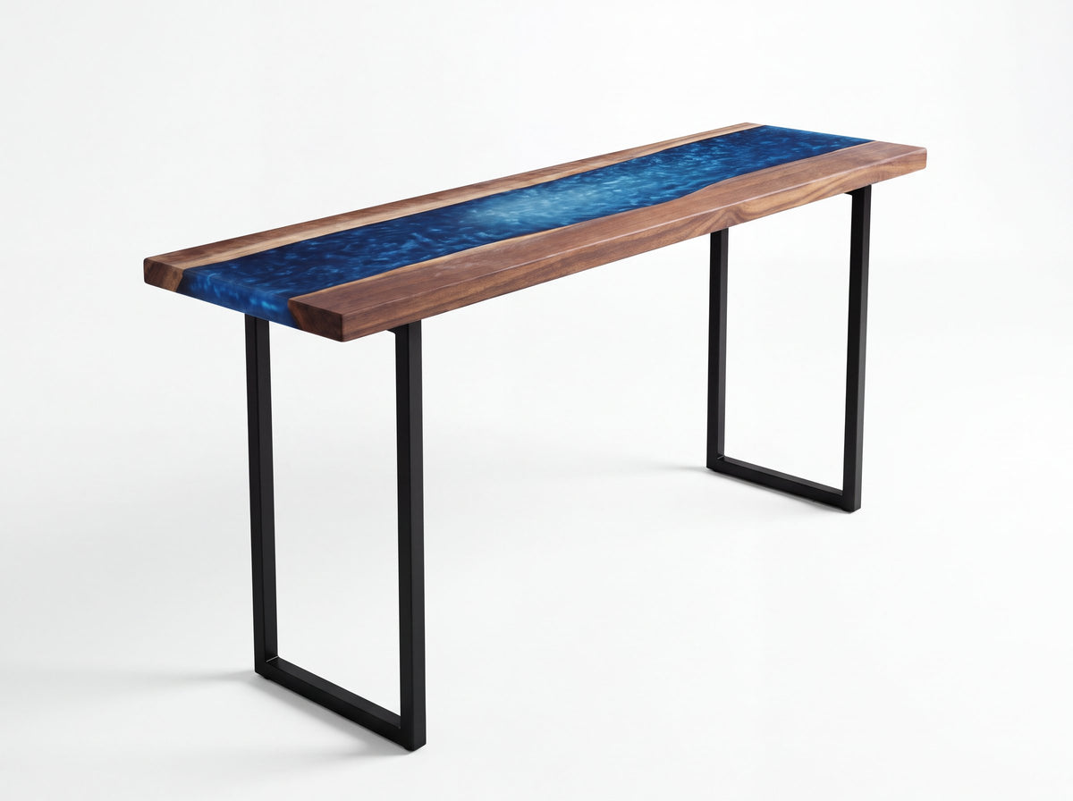 Solid Walnut River Console Table: Blue Epoxy, 30" x 10"