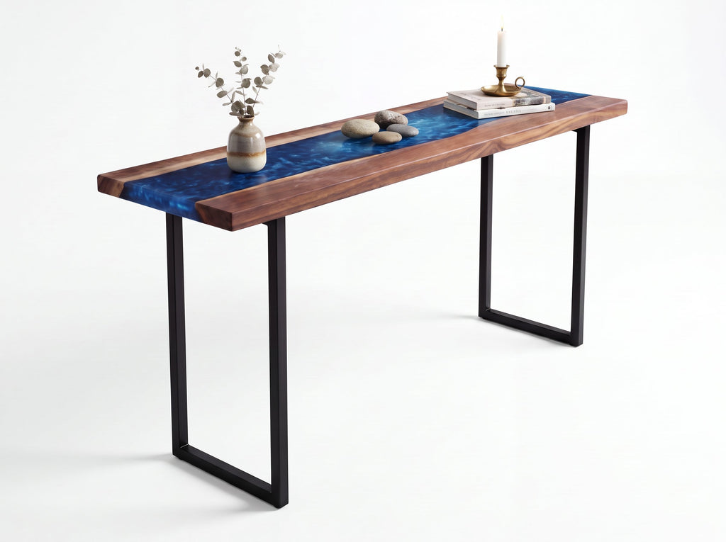 Solid Walnut River Console Table: Blue Epoxy, 30" x 10"