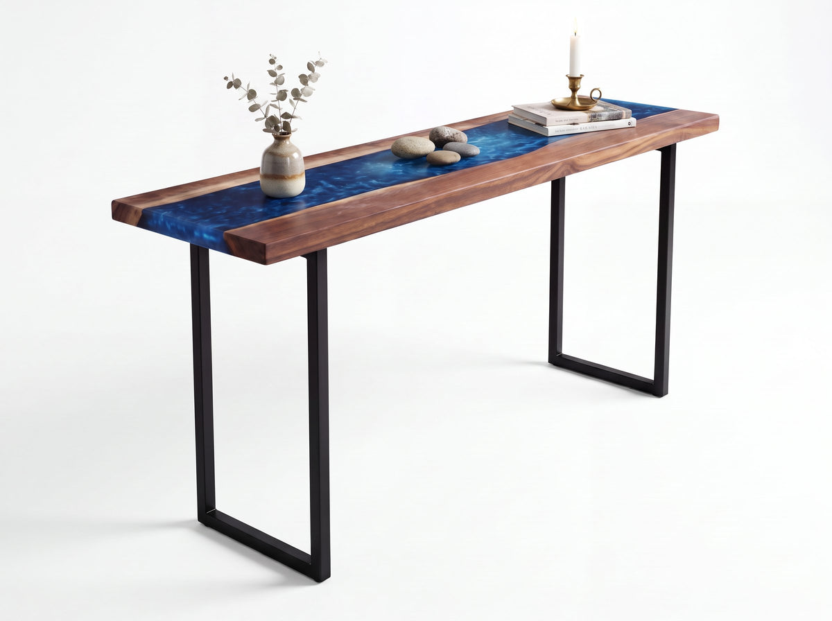 Solid Walnut River Console Table: Blue Epoxy, 30" x 10"