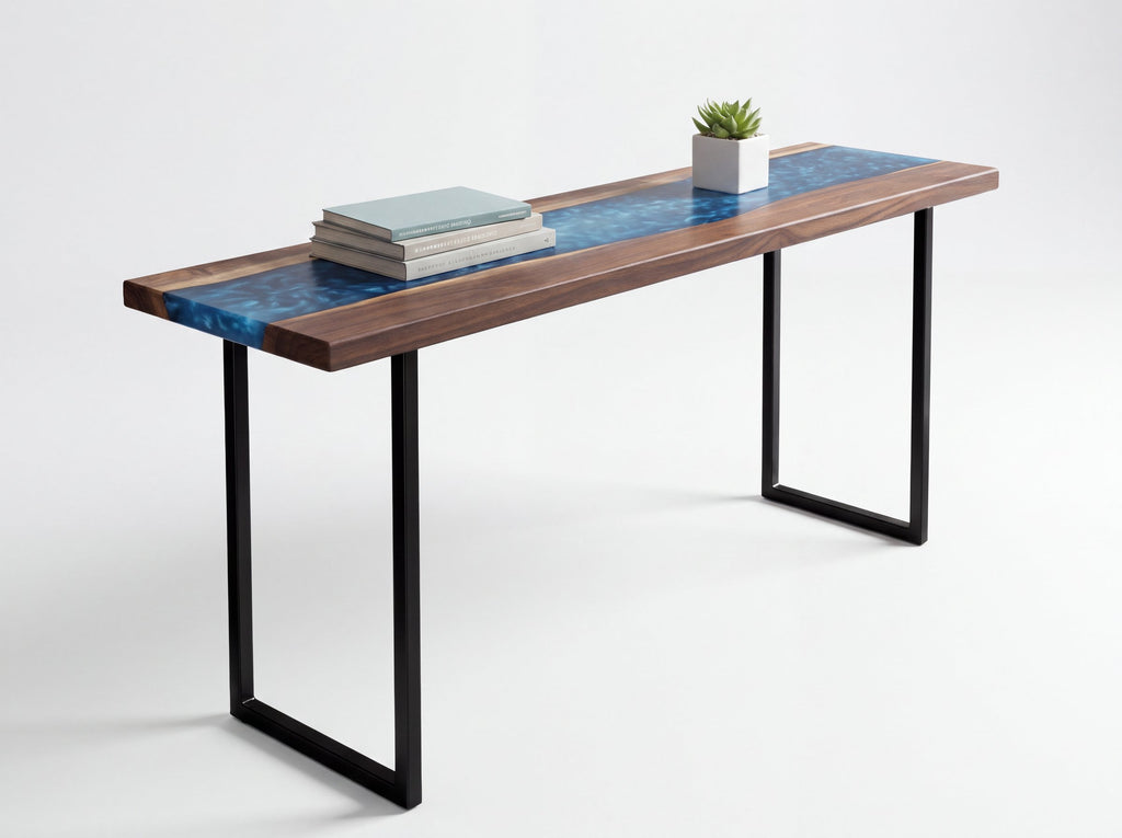 Solid Walnut River Console Table: Blue Epoxy, 30" x 10"