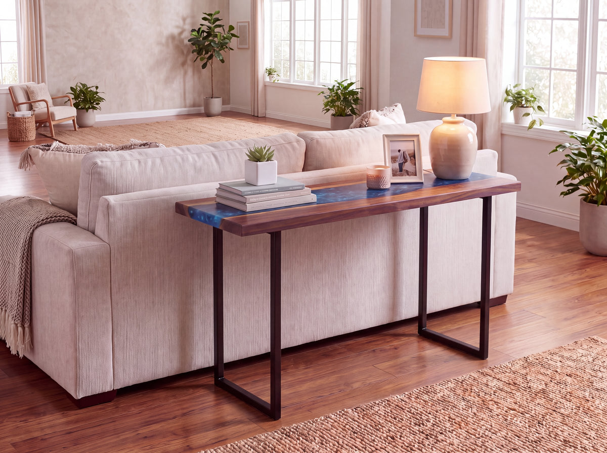 Solid Walnut River Console Table: Blue Epoxy, 30" x 10"