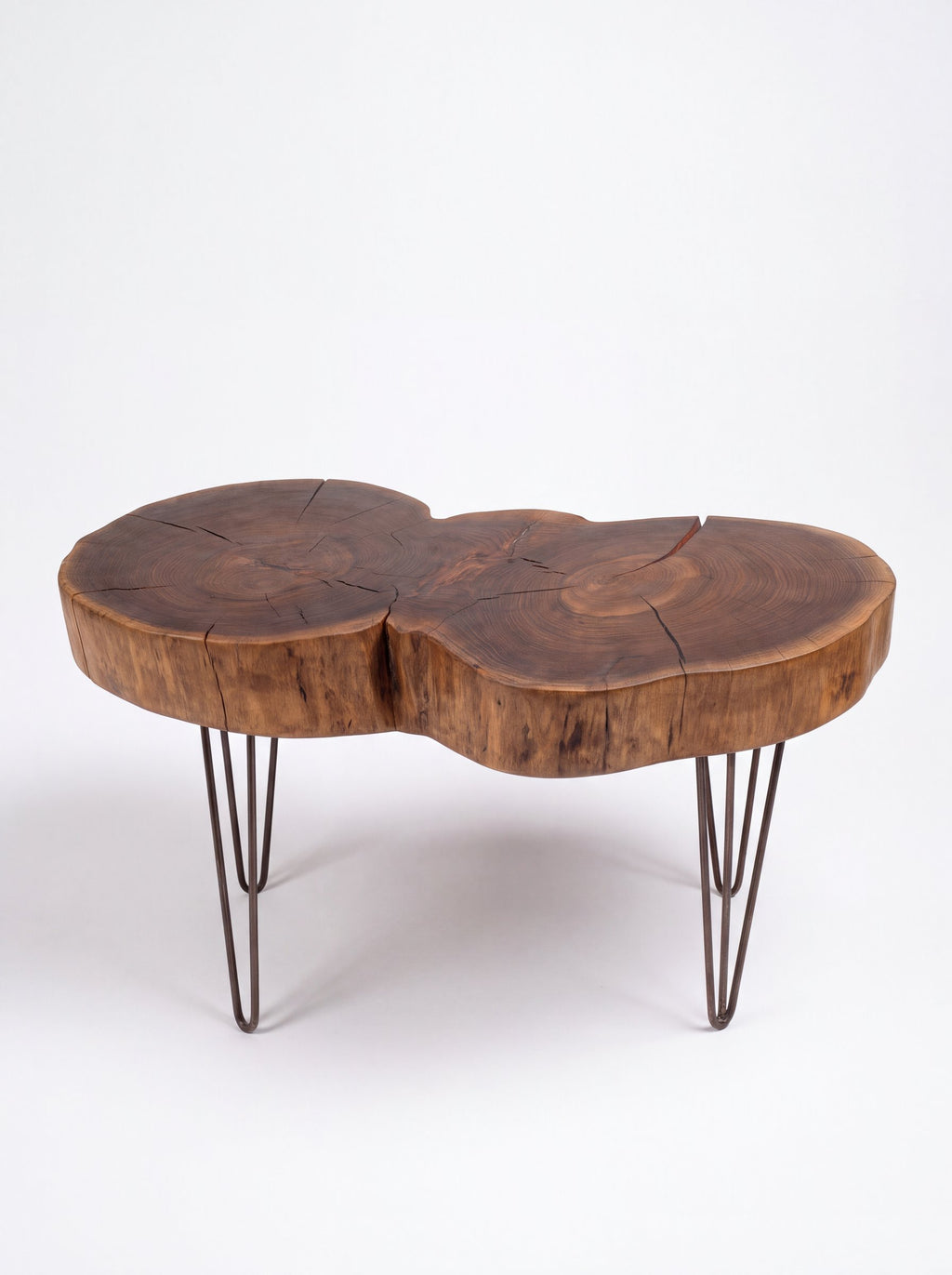 Studio-style image of this walnut double cookie coffee table, AI-edited from our shop photos